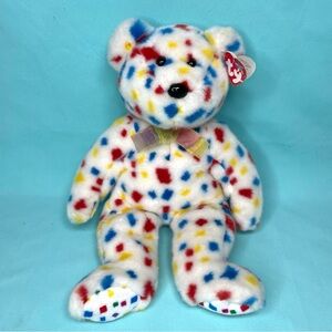 Ty Beanie Buddy 2K-1999 Bear Plush Confetti Bow